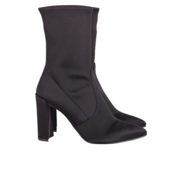 Stuart Weitzman Clinger Ankle Black Stretch Satin Boots/Booties SZ 5.5 - Picture 2 of 8